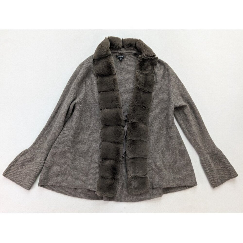 Angeleno Women's Sweater Size S Brown Cardigan Faux Fur Trim Wool Blend